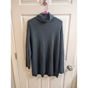 Eileen Fisher Turtleneck Sweater‎ Ribbed Knit Tunic Dark Teal - Size M
